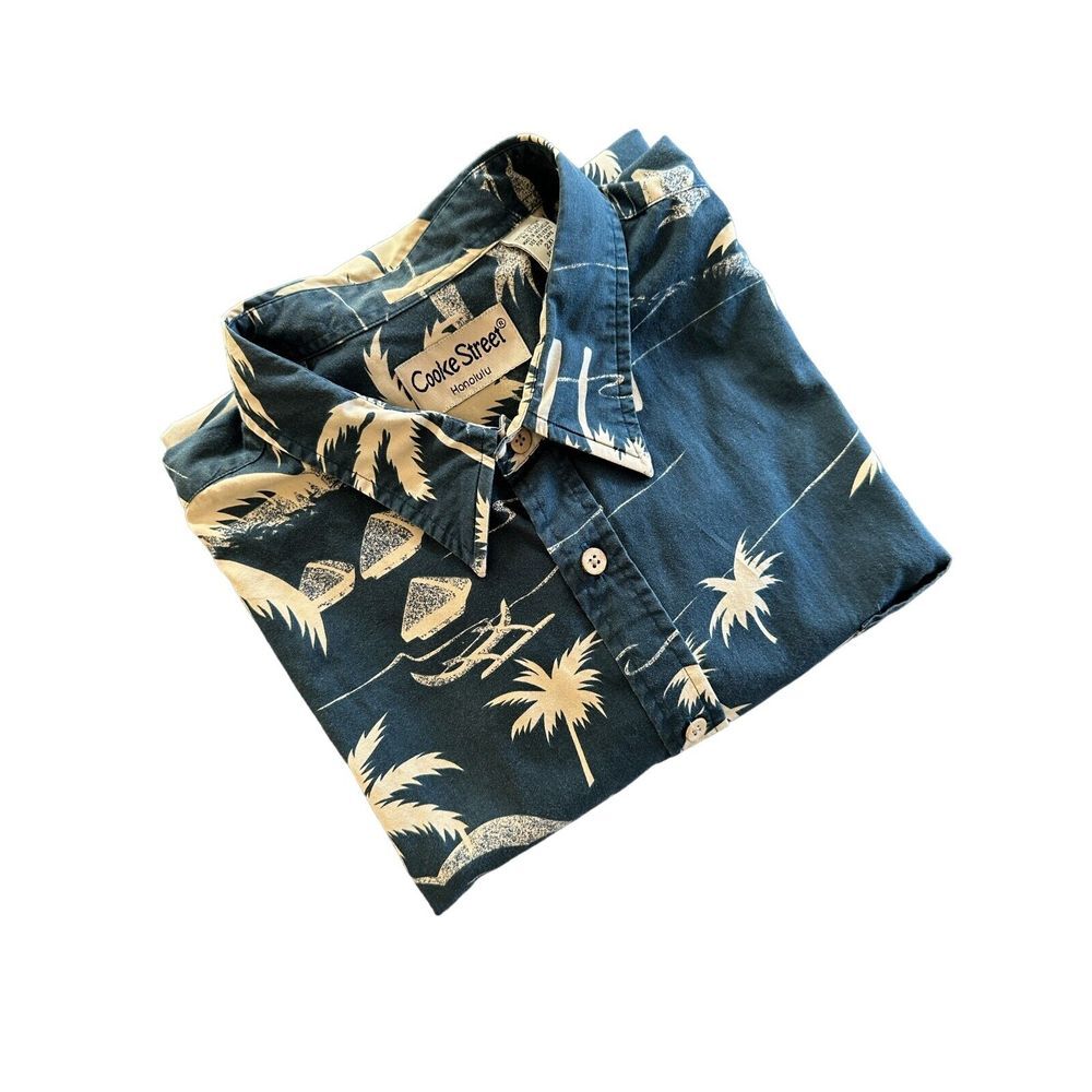 Cooke Street Hawaiian Shirt Men Size 2XL Blue White Floral Button Down Collared
